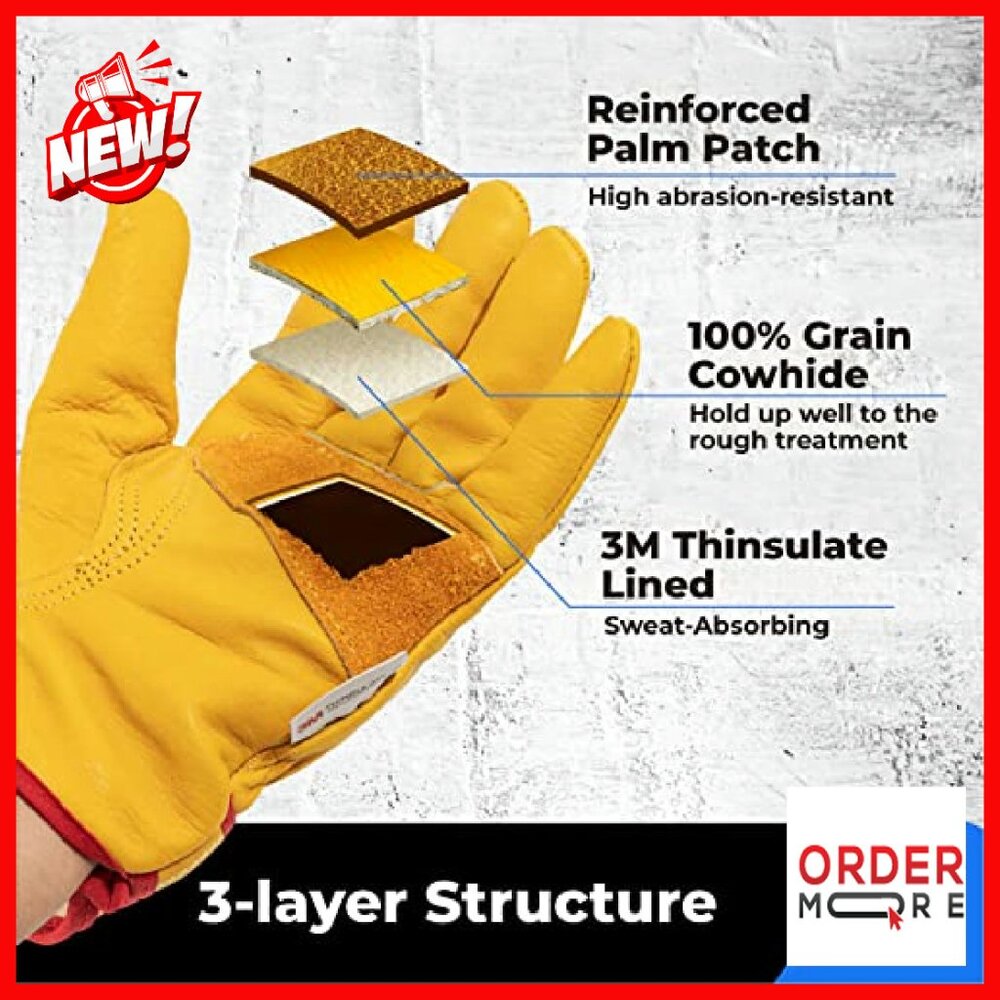 Winter Work Gloves with 3M Thinsulate Lining, Lea… - image 6